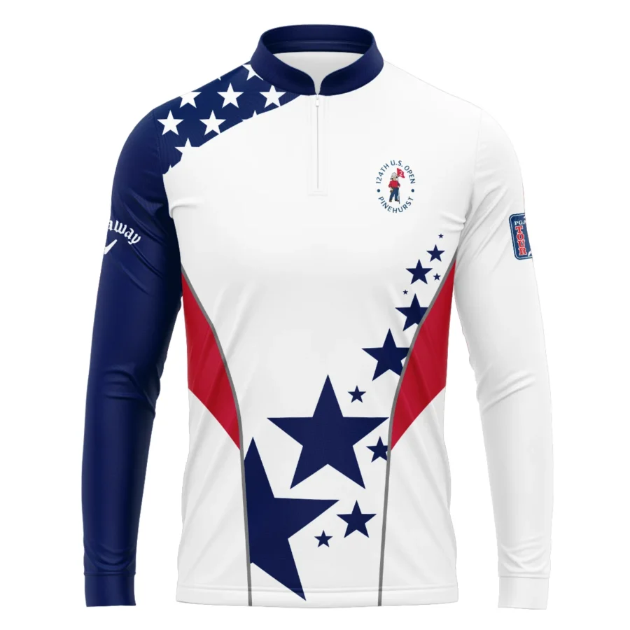 124th U.S. Open Pinehurst Callaway Stars US Flag White Blue Mandarin collar Quater-Zip Long Sleeve