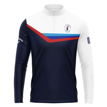 124th U.S. Open Pinehurst Golf Blue Red Line White Pattern Callaway Mandarin collar Quater-Zip Long Sleeve