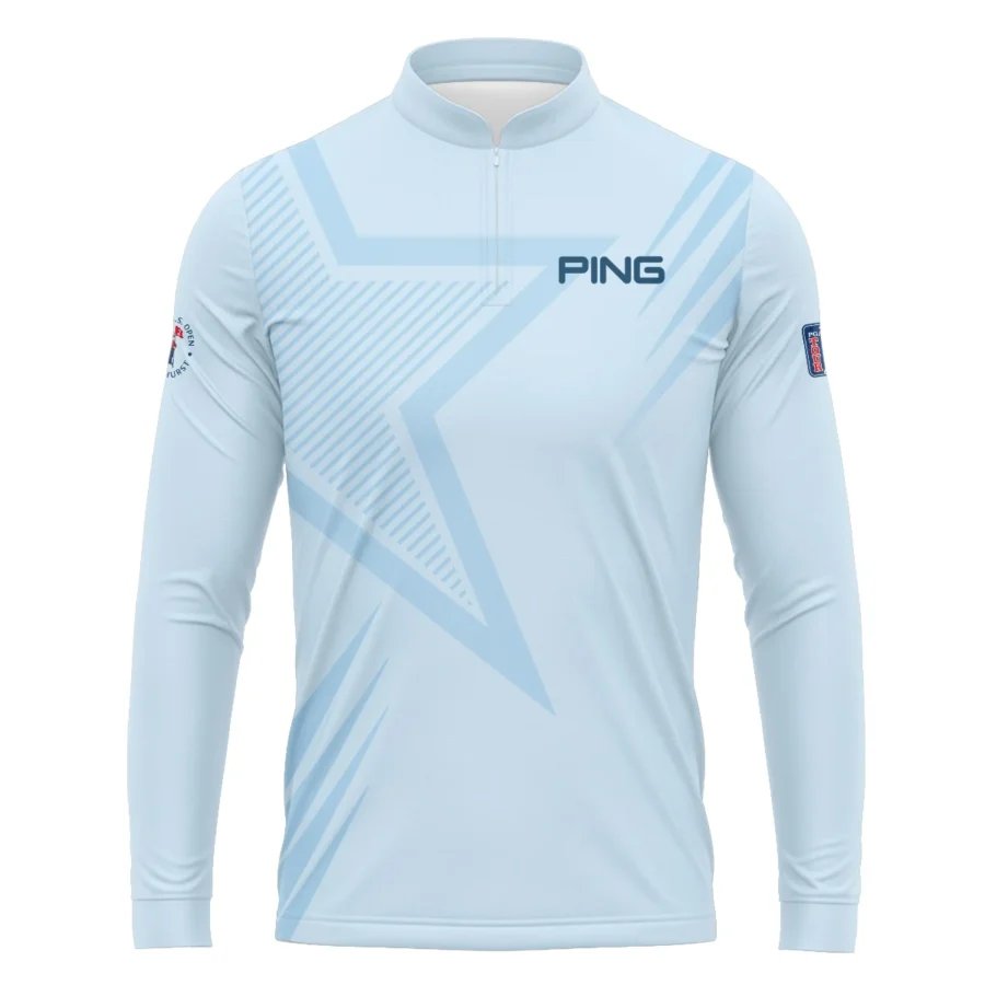 124th U.S. Open Pinehurst Golf Star Line Pattern Light Blue Ping Mandarin collar Quater-Zip Long Sleeve