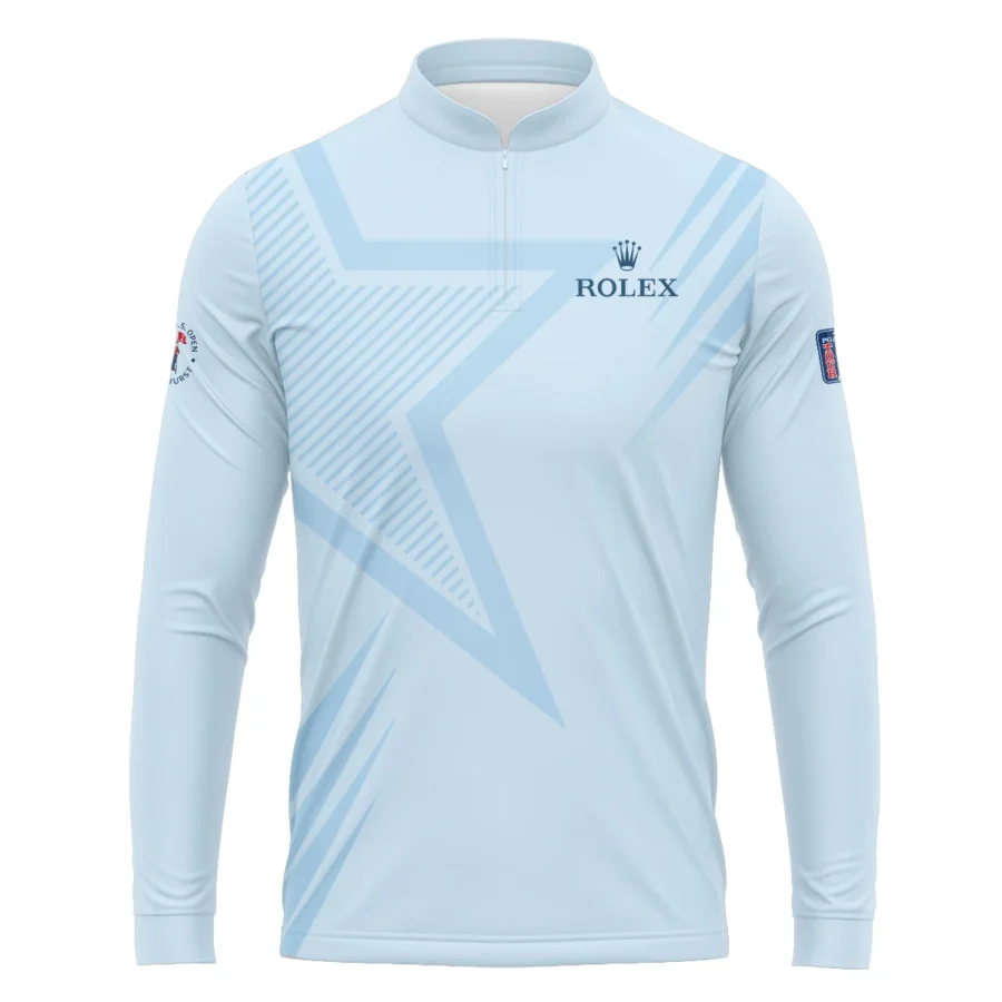 124th U.S. Open Pinehurst Golf Star Line Pattern Light Blue Rolex Mandarin collar Quater-Zip Long Sleeve