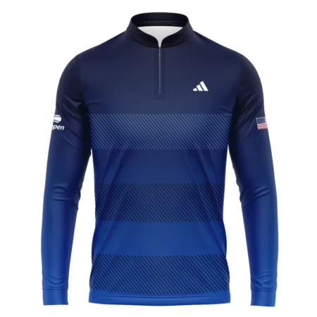 Straight Line Dark Blue Background US Open Tennis Champions Adidas Zipper Polo Shirt Style Classic Zipper Polo Shirt For Men