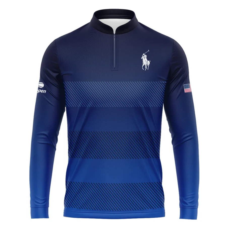 Straight Line Dark Blue Background US Open Tennis Champions Ralph Lauren Mandarin collar Quater-Zip Long Sleeve