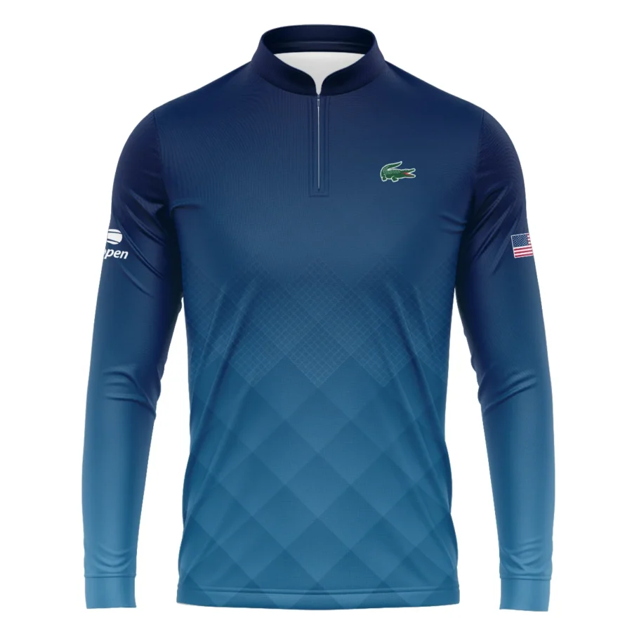 Lacoste Blue Abstract Background US Open Tennis Champions Mandarin collar Quater-Zip Long Sleeve