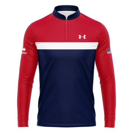 Under Armour Blue Red White Background US Open Tennis Champions Mandarin collar Quater-Zip Long Sleeve