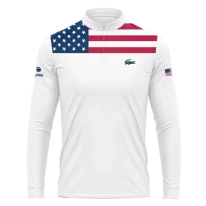 US Open Tennis Champions Lacoste USA Flag White Vneck Polo Shirt Style Classic Polo Shirt For Men