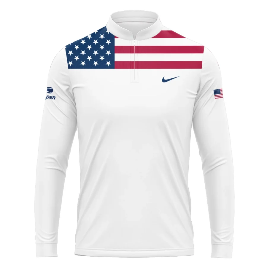 US Open Tennis Champions Nike USA Flag White Mandarin collar Quater-Zip Long Sleeve