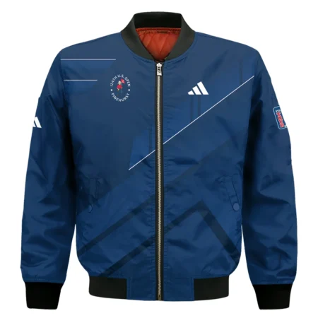 Adidas 124th U.S. Open Pinehurst Blue Gradient With White Straight Line Bomber Jacket Style Classic Bomber Jacket