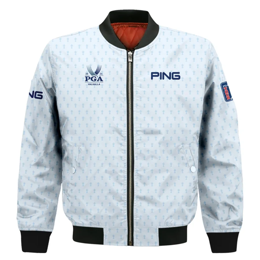 Golf Pattern Cup White Mix Light Blue 2024 PGA Championship Valhalla Ping Bomber Jacket Style Classic Bomber Jacket