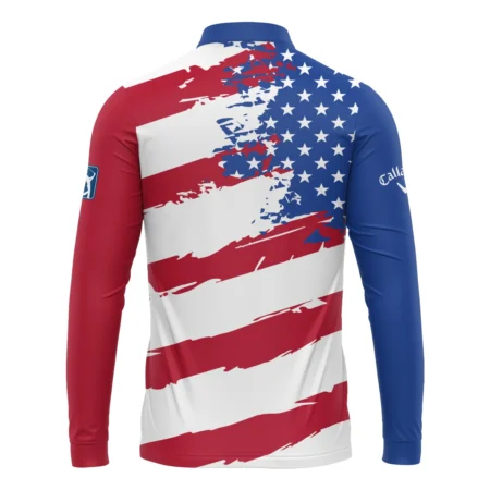 Callaway US Flag Blue Red Stars 124th U.S. Open Pinehurst Mandarin collar Quater-Zip Long Sleeve