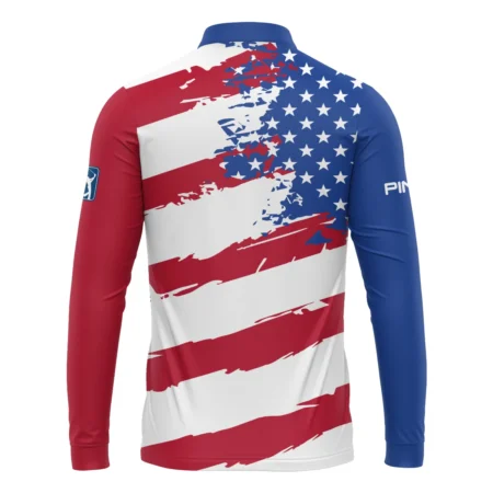 Ping US Flag Blue Red Stars 124th U.S. Open Pinehurst Mandarin collar Quater-Zip Long Sleeve