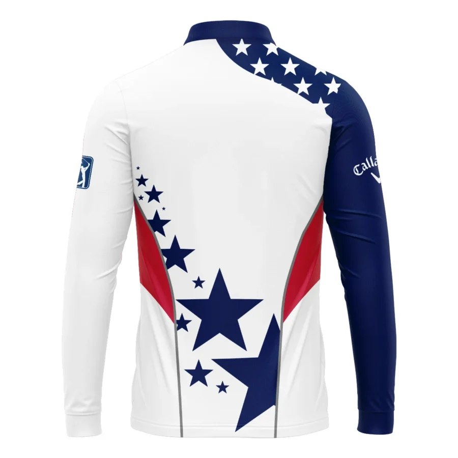 124th U.S. Open Pinehurst Callaway Stars US Flag White Blue Mandarin collar Quater-Zip Long Sleeve