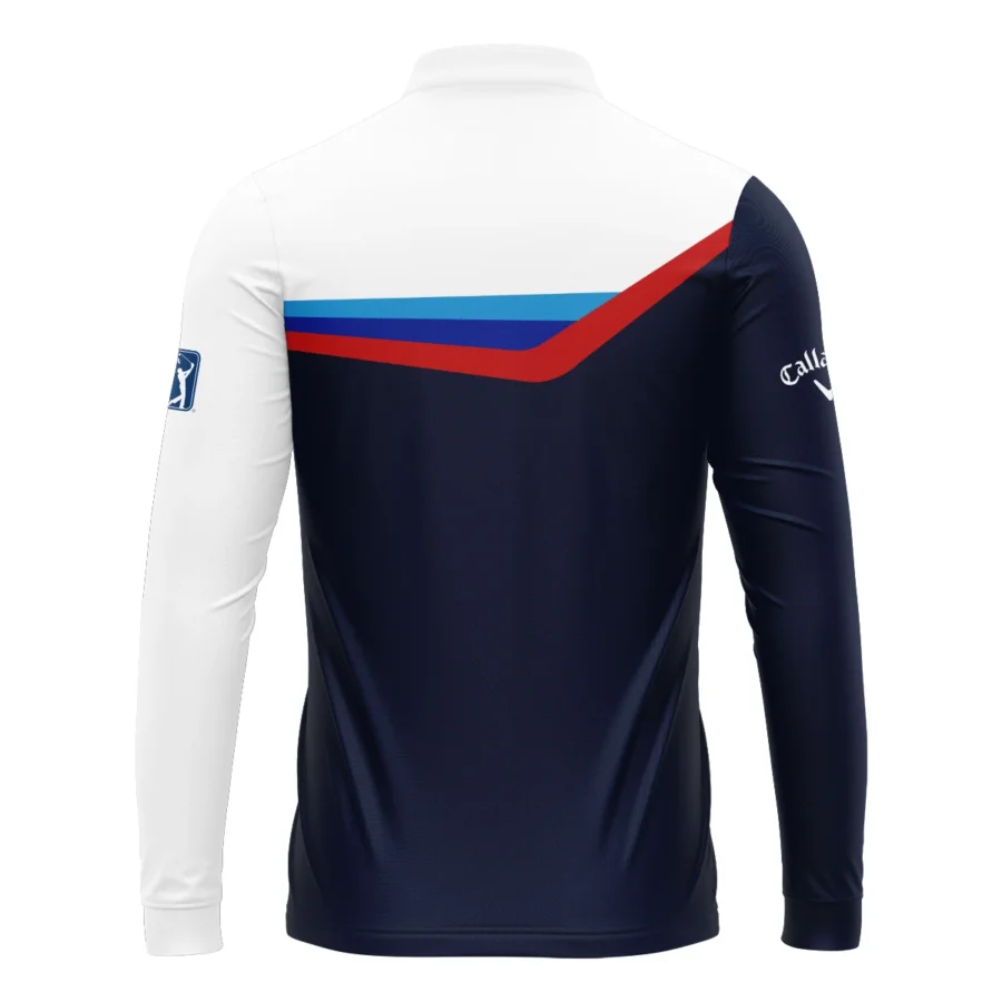 124th U.S. Open Pinehurst Golf Blue Red Line White Pattern Callaway Mandarin collar Quater-Zip Long Sleeve