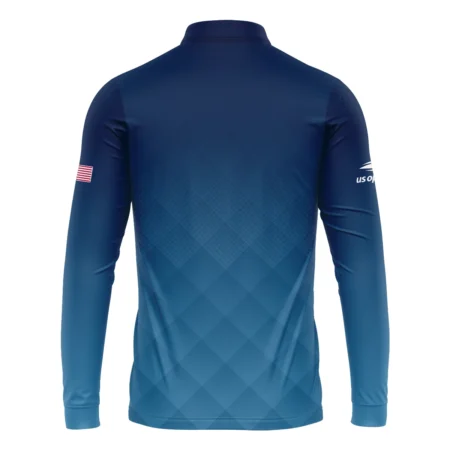Lacoste Blue Abstract Background US Open Tennis Champions Mandarin collar Quater-Zip Long Sleeve