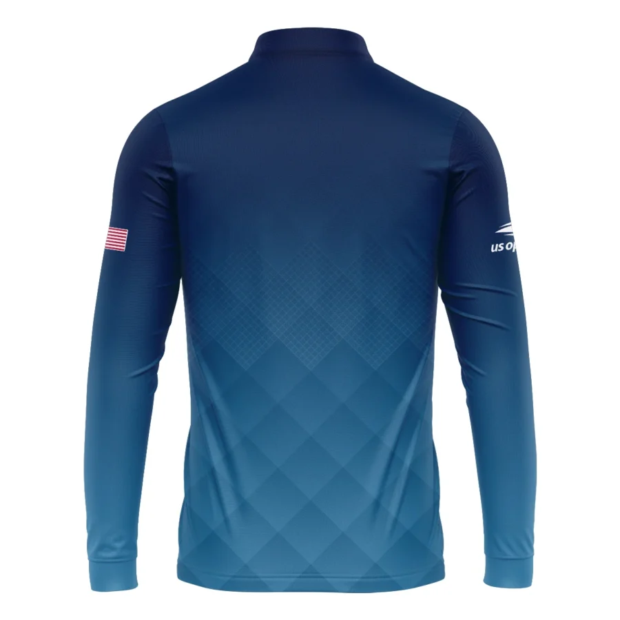 Ralph Lauren Blue Abstract Background US Open Tennis Champions Mandarin collar Quater-Zip Long Sleeve