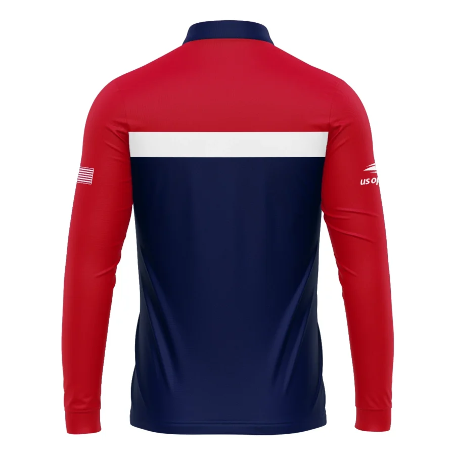 Ralph Lauren Blue Red White Background US Open Tennis Champions Mandarin collar Quater-Zip Long Sleeve