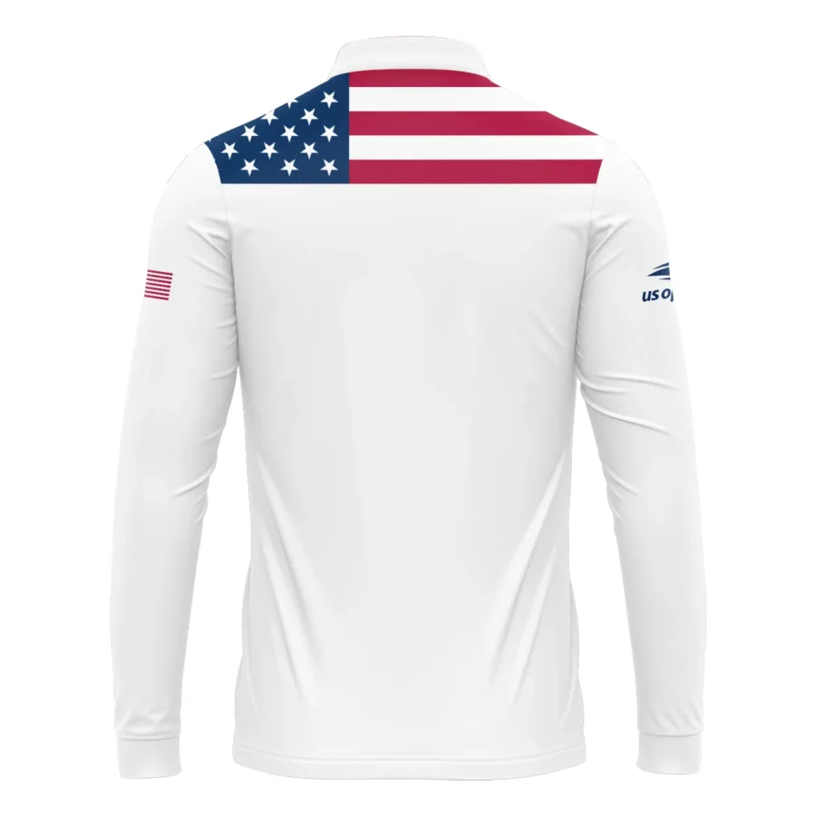 US Open Tennis Champions Lacoste USA Flag White Mandarin collar Quater-Zip Long Sleeve