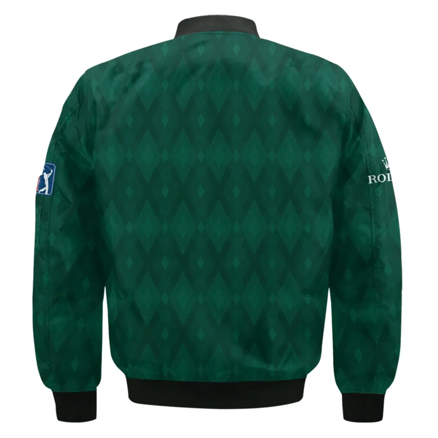 Green Fabric Ikat Diamond pattern Masters Tournament Rolex Bomber Jacket Style Classic Bomber Jacket