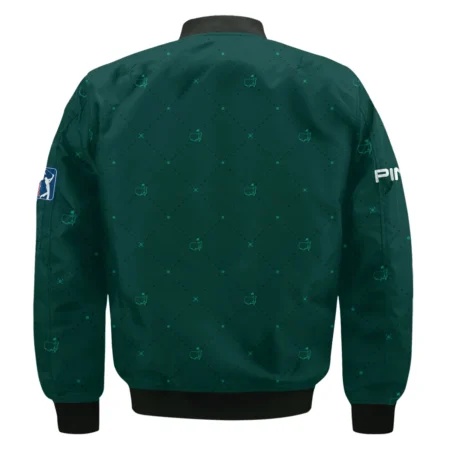 Dark Green Pattern In Retro Style With Logo Masters Tournament Ping Bomber Jacket Style Classic Bomber Jacket