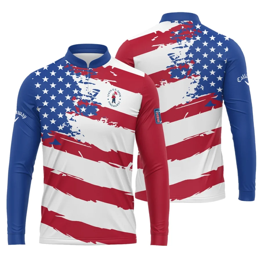 Callaway US Flag Blue Red Stars 124th U.S. Open Pinehurst Mandarin collar Quater-Zip Long Sleeve