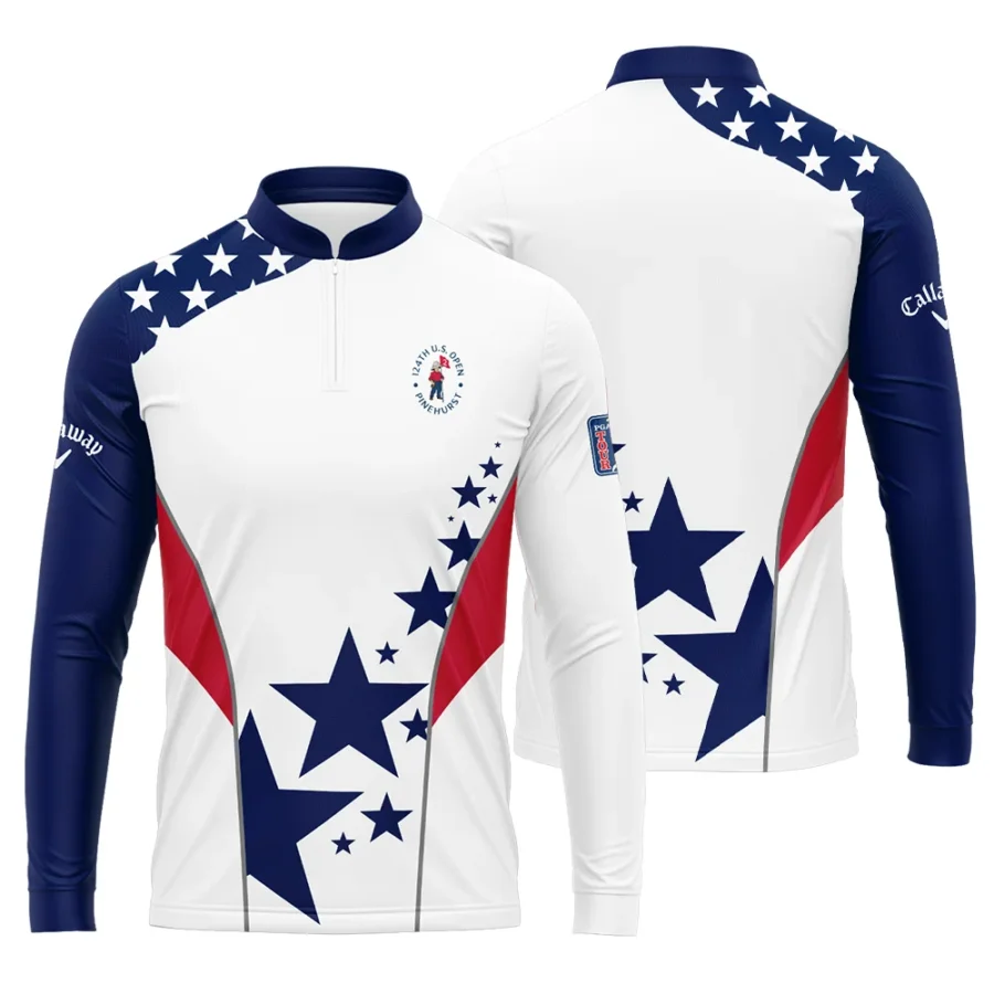 124th U.S. Open Pinehurst Callaway Stars US Flag White Blue Mandarin collar Quater-Zip Long Sleeve