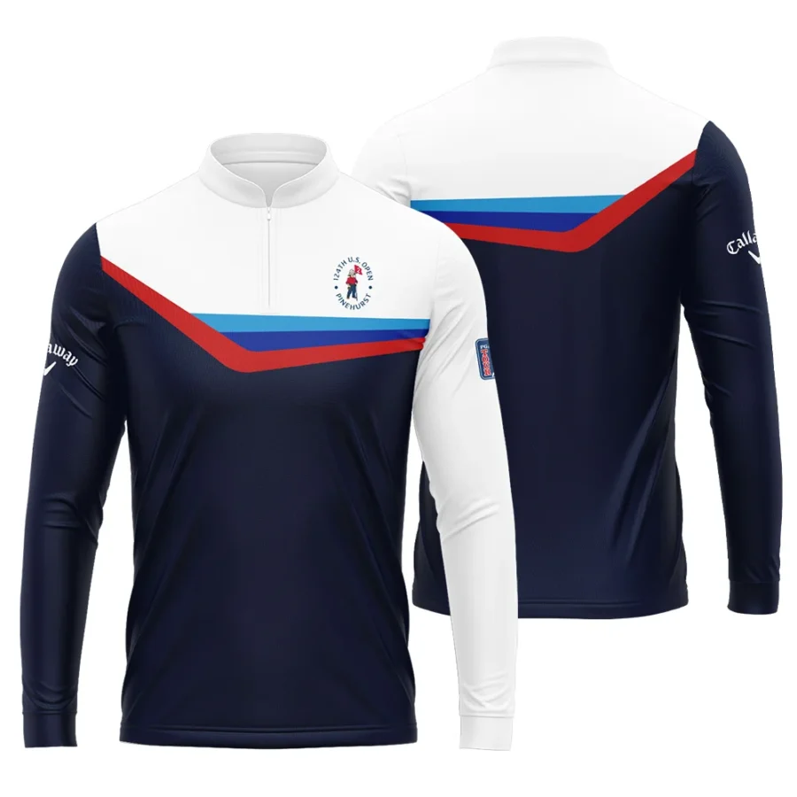 124th U.S. Open Pinehurst Golf Blue Red Line White Pattern Callaway Mandarin collar Quater-Zip Long Sleeve