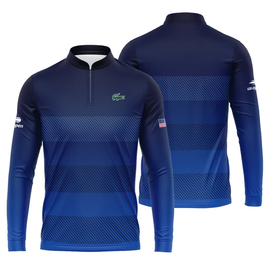 Straight Line Dark Blue Background US Open Tennis Champions Lacoste Mandarin collar Quater-Zip Long Sleeve