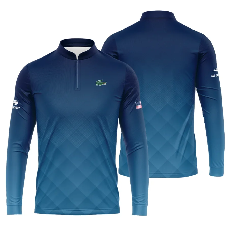 Lacoste Blue Abstract Background US Open Tennis Champions Mandarin collar Quater-Zip Long Sleeve