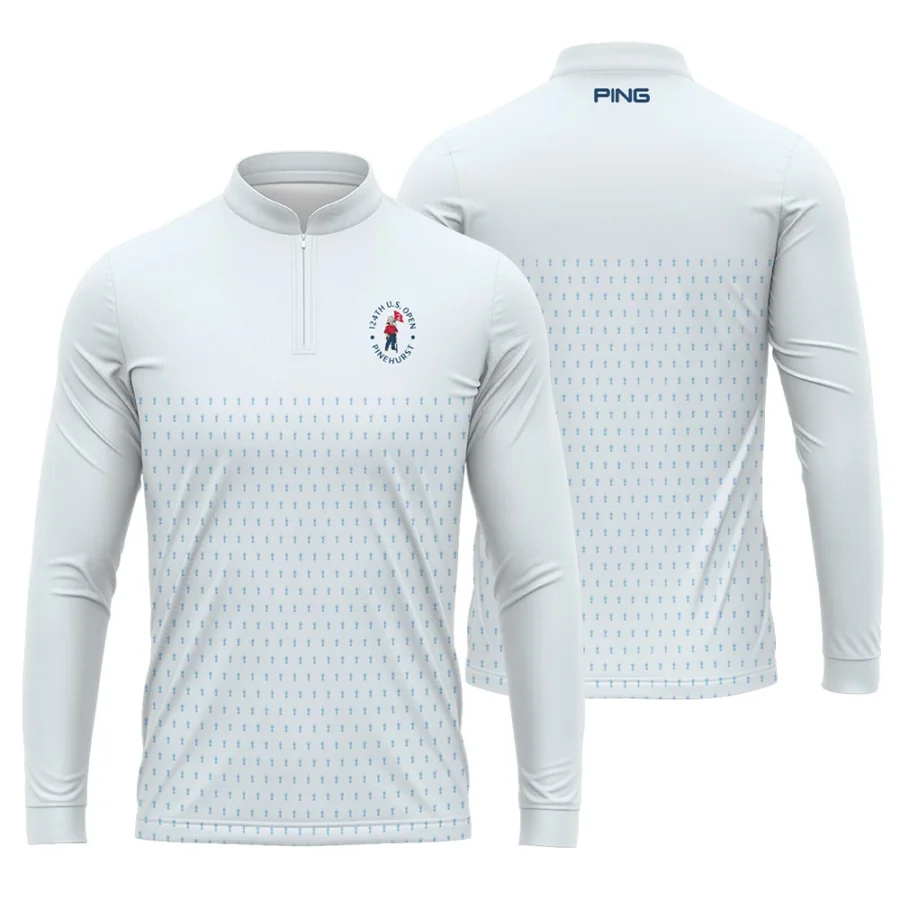 U.S Open Trophy Pattern Light Blue 124th U.S. Open Pinehurst Ping Mandarin collar Quater-Zip Long Sleeve