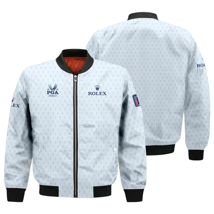 Golf Pattern Cup White Mix Light Blue 2024 PGA Championship Valhalla Rolex Bomber Jacket Style Classic Bomber Jacket