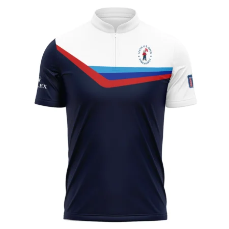 124th U.S. Open Pinehurst Golf Blue Red Line White Pattern Rolex Polo Shirt Mandarin Collar Polo Shirt