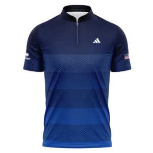 Straight Line Dark Blue Background US Open Tennis Champions Adidas Short Sleeve Round Neck Polo Shirts