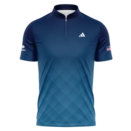 Adidas Blue Abstract Background US Open Tennis Champions Mandarin collar Quater-Zip Long Sleeve