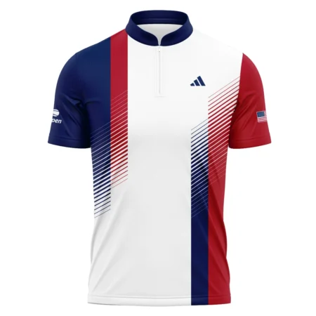 Adidas Blue Red Straight Line White US Open Tennis Champions Zipper Polo Shirt Style Classic Zipper Polo Shirt For Men