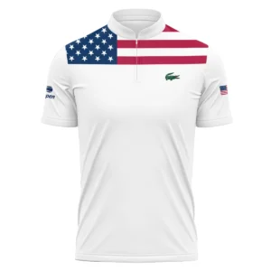 US Open Tennis Champions Lacoste USA Flag White Mandarin collar Quater-Zip Long Sleeve