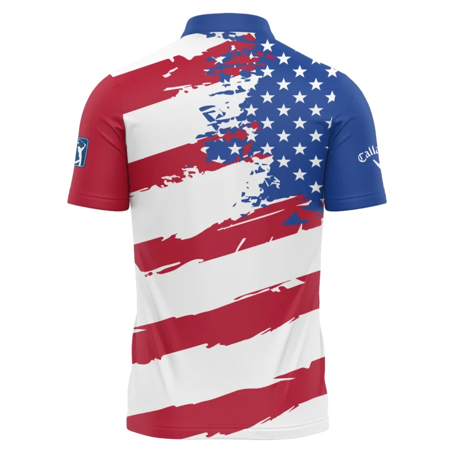 Callaway US Flag Blue Red Stars 124th U.S. Open Pinehurst Polo Shirt Mandarin Collar Polo Shirt