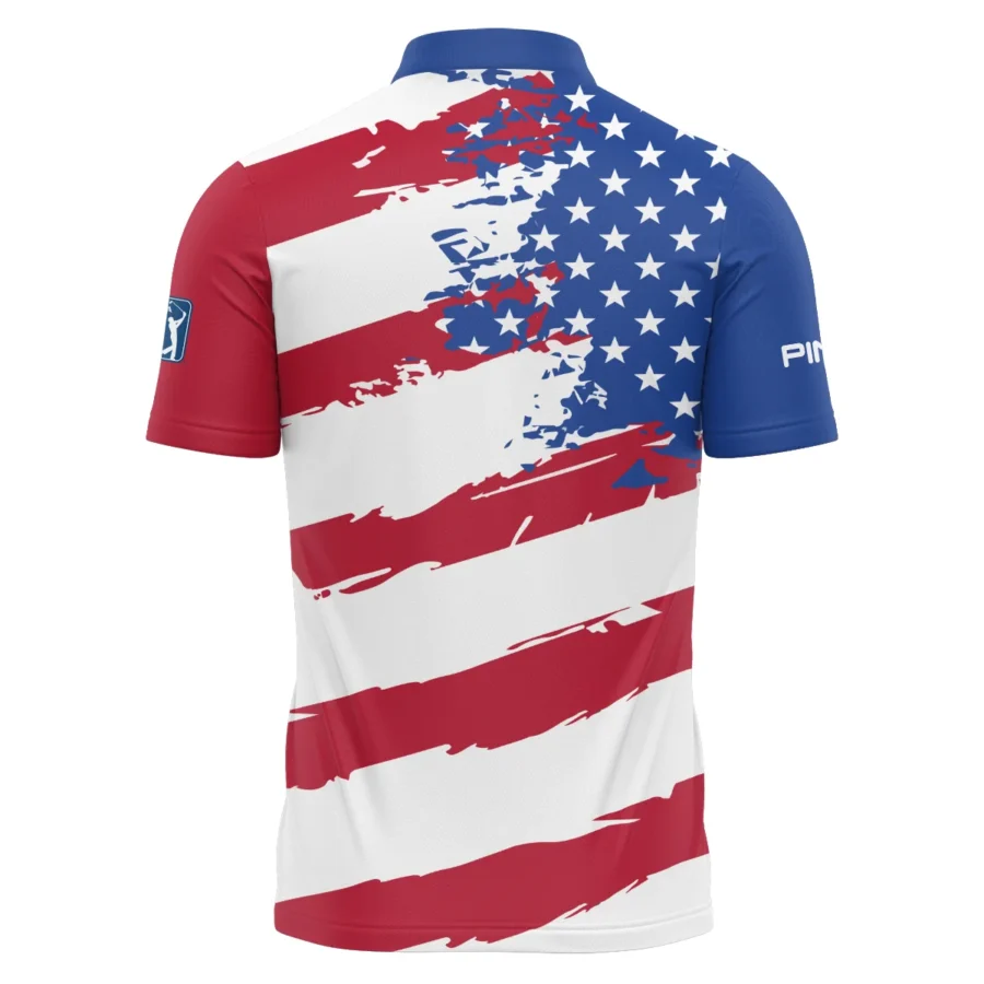 Ping US Flag Blue Red Stars 124th U.S. Open Pinehurst Polo Shirt Mandarin Collar Polo Shirt