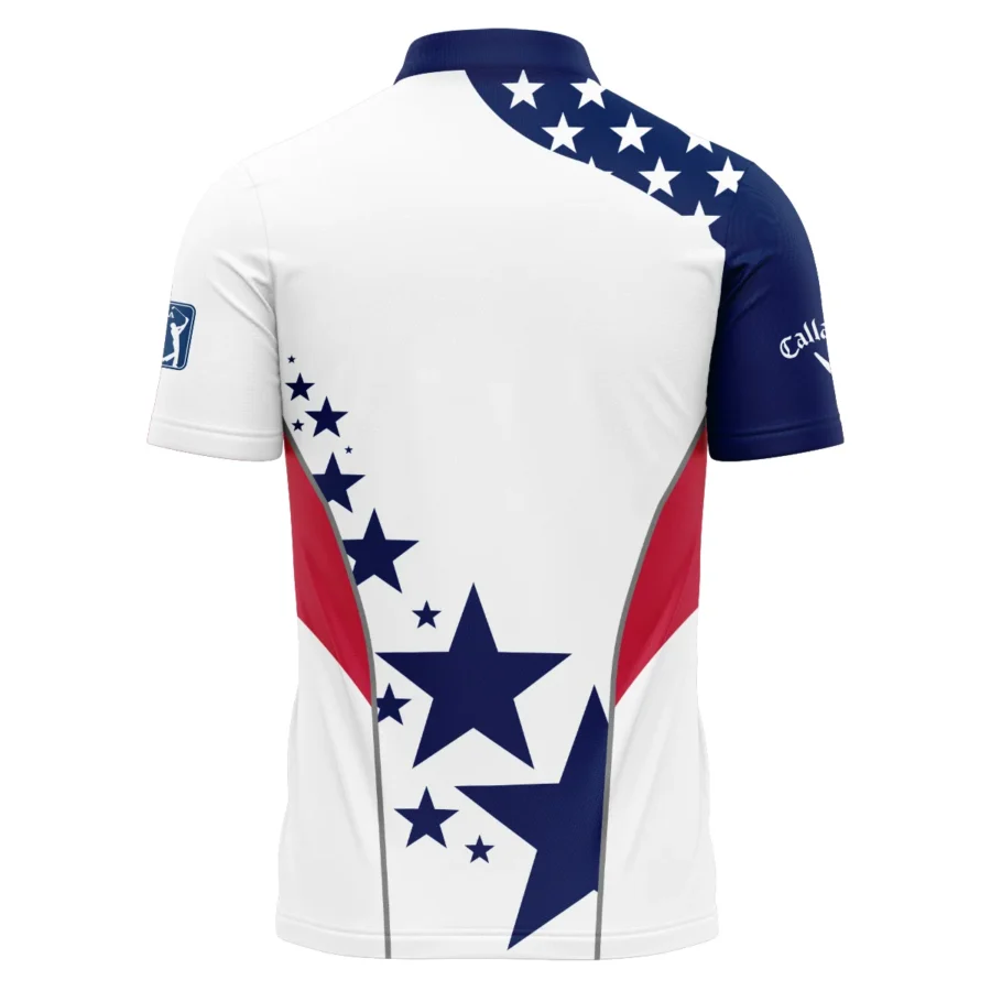 124th U.S. Open Pinehurst Callaway Stars US Flag White Blue Polo Shirt Mandarin Collar Polo Shirt