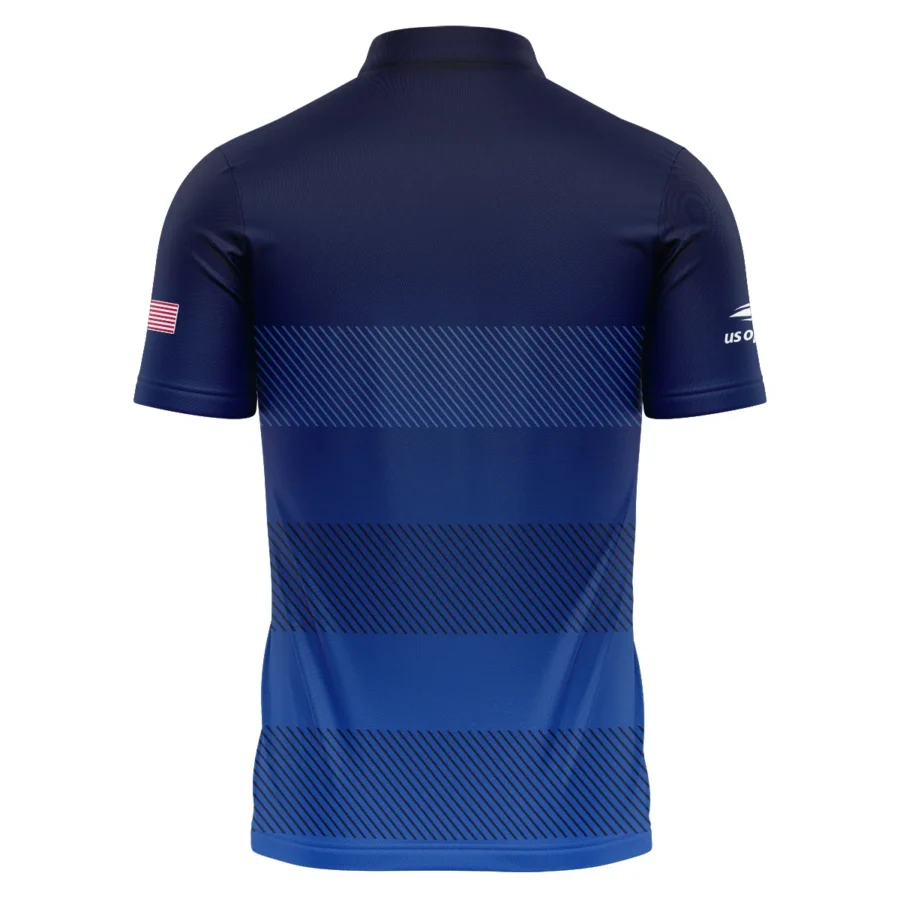 Straight Line Dark Blue Background US Open Tennis Champions Lacoste Polo Shirt Mandarin Collar Polo Shirt