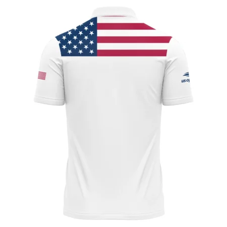 US Open Tennis Champions Lacoste USA Flag White Polo Shirt Mandarin Collar Polo Shirt