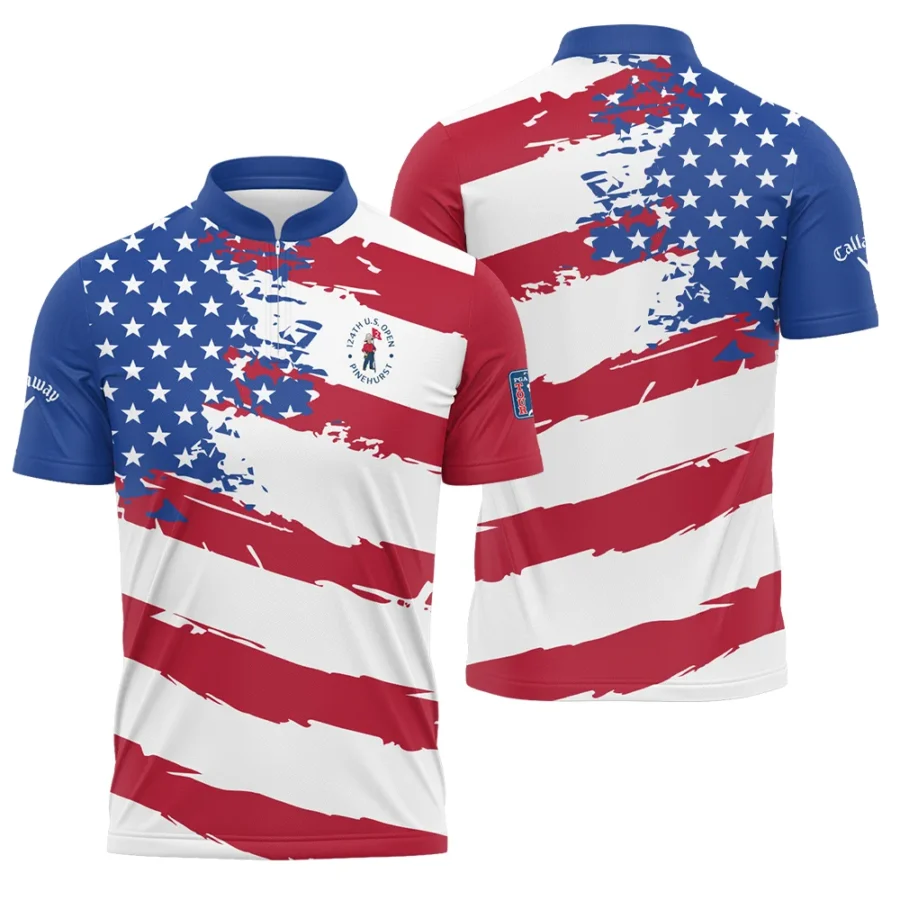 Callaway US Flag Blue Red Stars 124th U.S. Open Pinehurst Polo Shirt Mandarin Collar Polo Shirt