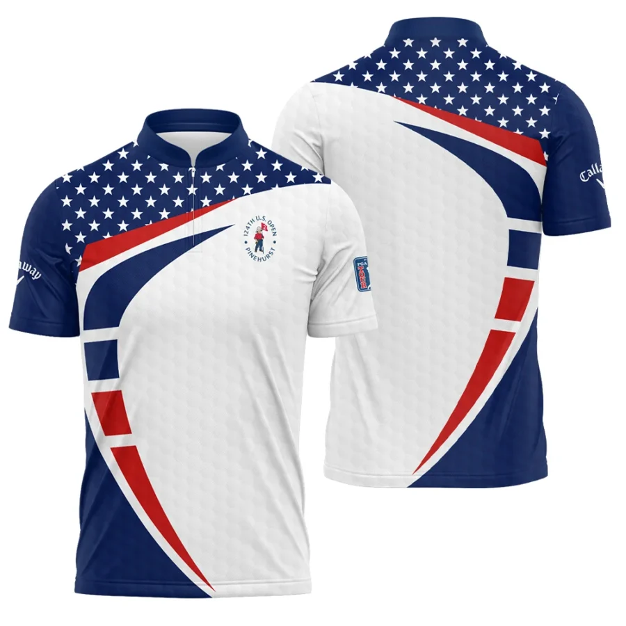 124th U.S. Open Pinehurst Callaway US Flag Blue Red Stars Polo Shirt Mandarin Collar Polo Shirt