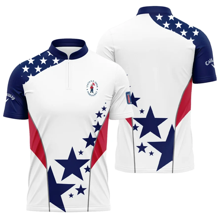 124th U.S. Open Pinehurst Callaway Stars US Flag White Blue Polo Shirt Mandarin Collar Polo Shirt