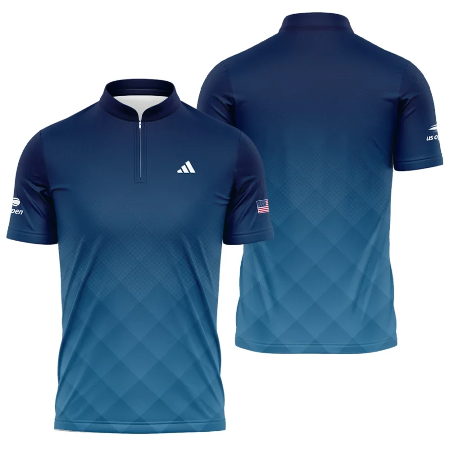 Adidas Blue Abstract Background US Open Tennis Champions Polo Shirt Mandarin Collar Polo Shirt