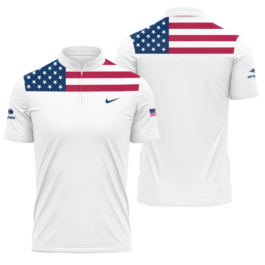 US Open Tennis Champions Nike USA Flag White Polo Shirt Mandarin Collar Polo Shirt