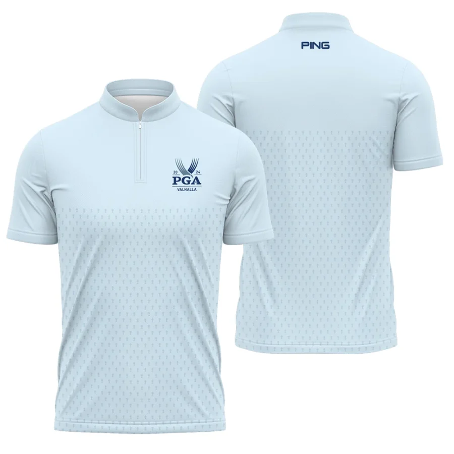 PGA Trophy Pattern Light Blue 2024 PGA Championship Valhalla Ping Polo Shirt Mandarin Collar Polo Shirt