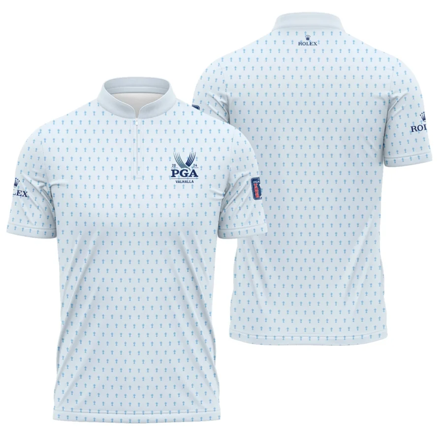Golf Pattern Light Blue Cup 2024 PGA Championship Valhalla Rolex Polo Shirt Mandarin Collar Polo Shirt