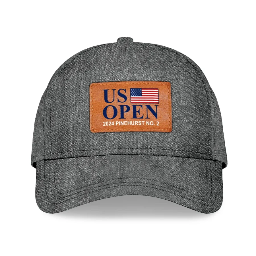 Callaway Grey Jeans Texture Label Leather 124th U.S. Open Pinehurst Golf Style Classic Golf All over Print Cap