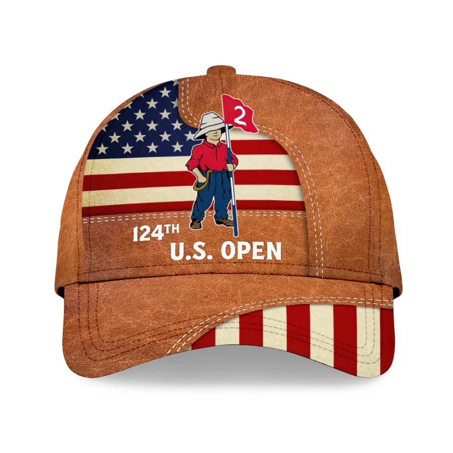 124th U.S. Open Pinehurst Callaway Brown Leather Texture USA Flag Golf Style Classic Golf All over Print Cap