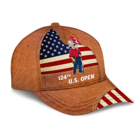 124th U.S. Open Pinehurst Ping Brown Leather Texture USA Flag Golf Style Classic Golf All over Print Cap