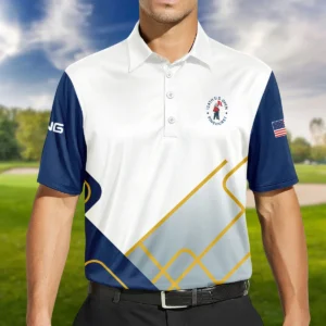 124th U.S. Open Pinehurst Blue Yellow Line White Ping Zipper Polo Shirt Style Classic